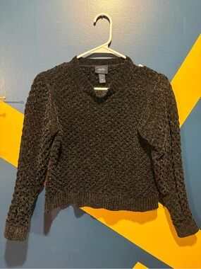 Daytrip Black Open Arm Boxy Fit Cropped Chenille Sweater NWOT